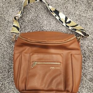 Fawn Design Tan Crossbody Bag with Patterned Strap